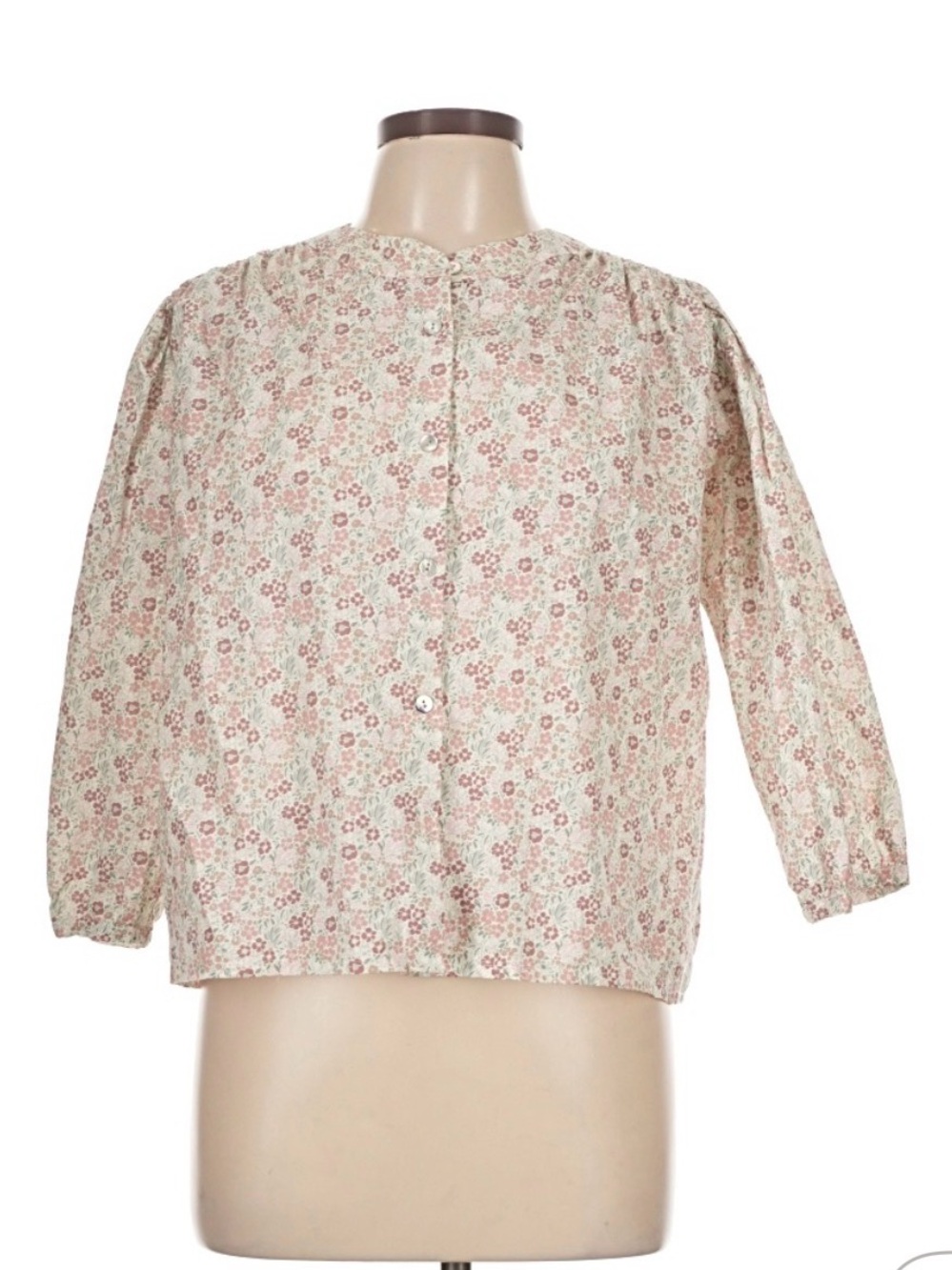 Button up, banded collar, 2/4 sleeve, natural fiber, Japanese brand